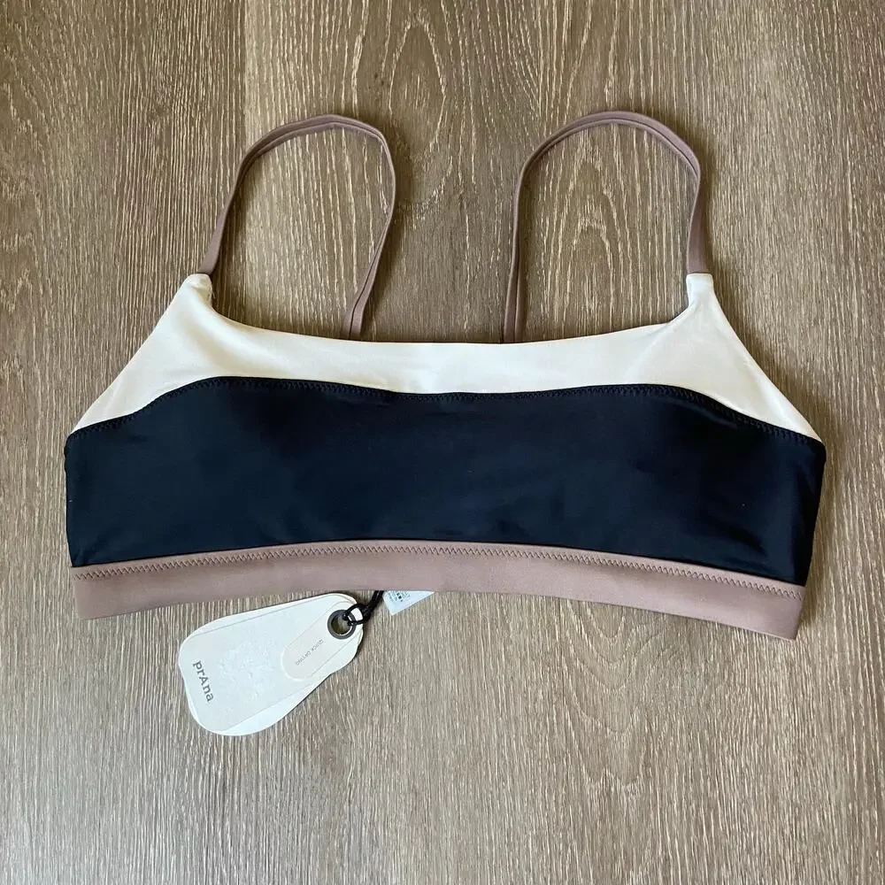 Prana Baja Bound Adjustable Top & 2 Swim Bottoms Size S Colorblock Bikini Bundle